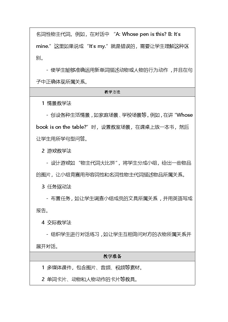 人教PEP版小学英语五年级下册《Unit 5 Whose dog is it》教案第3页