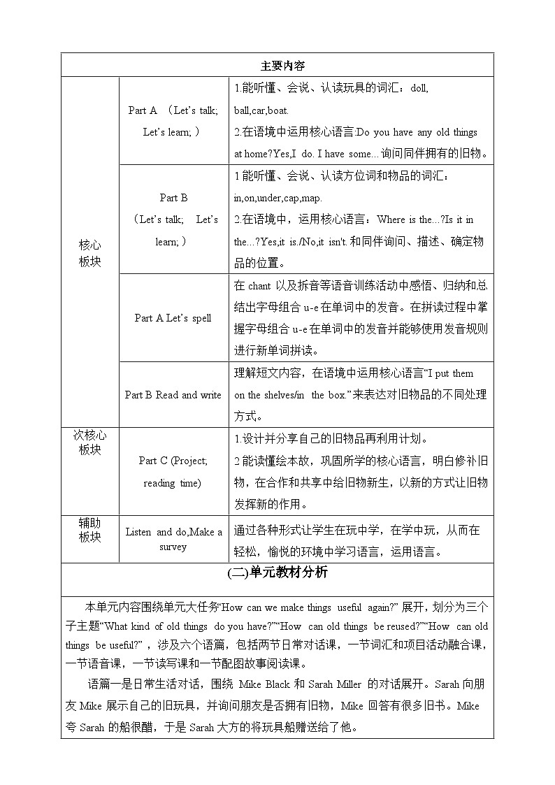2025新教材三年级下册英语Unit 5 Old toys Part C Reading time 单元整体教学设计第2页