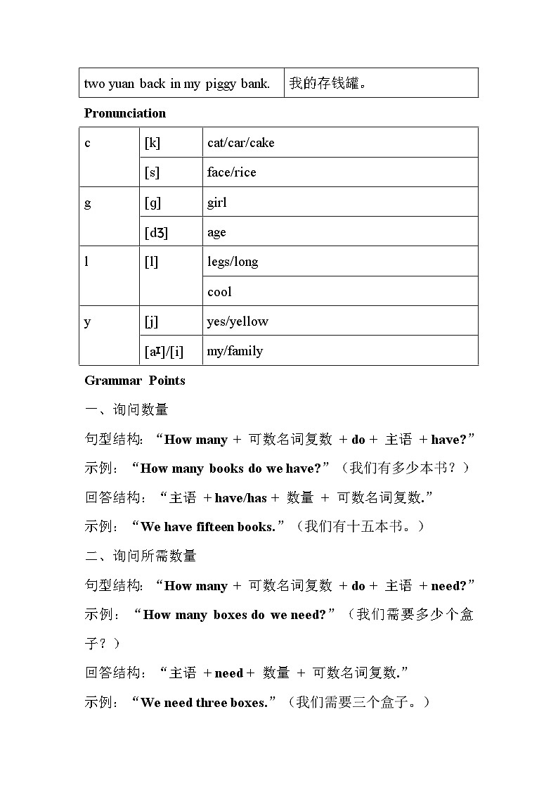 2024版人教版三年级下册英语Unit6 Numbers in life 知识清单第3页