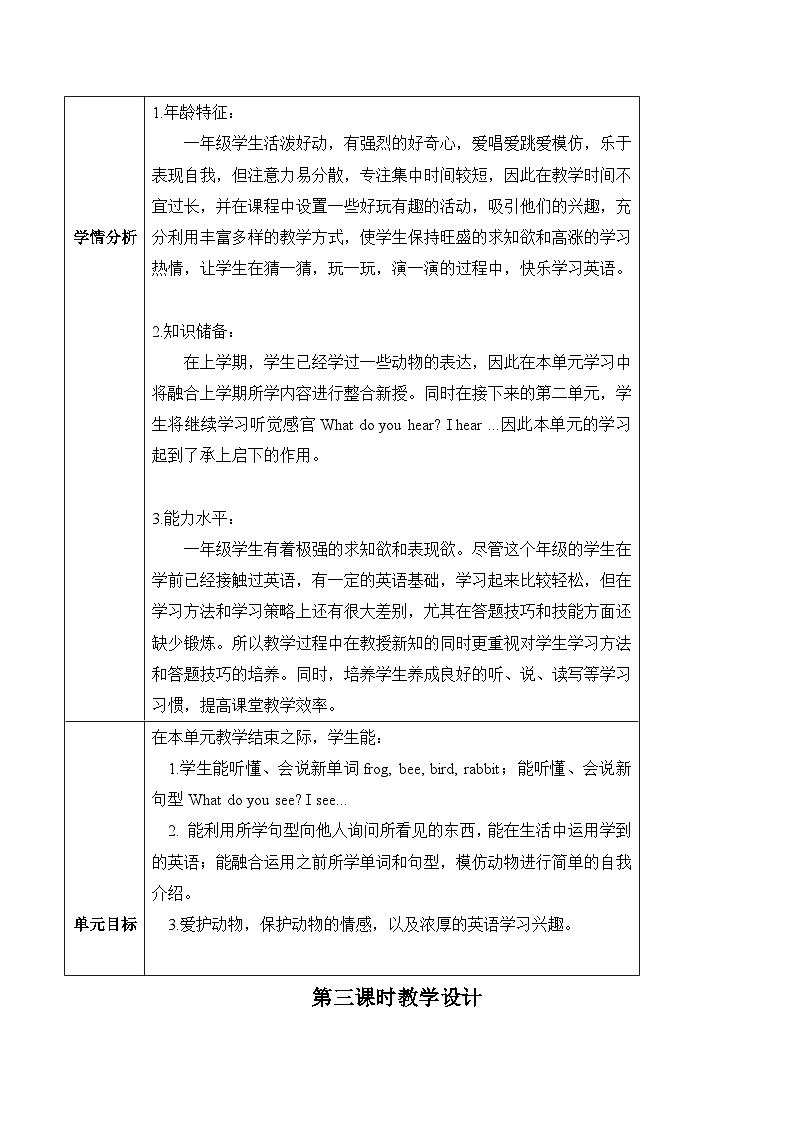 沪教牛津版(六三制一起)一下 Module 1 Unit 1《Look and see》Period 3 单元教案第3页