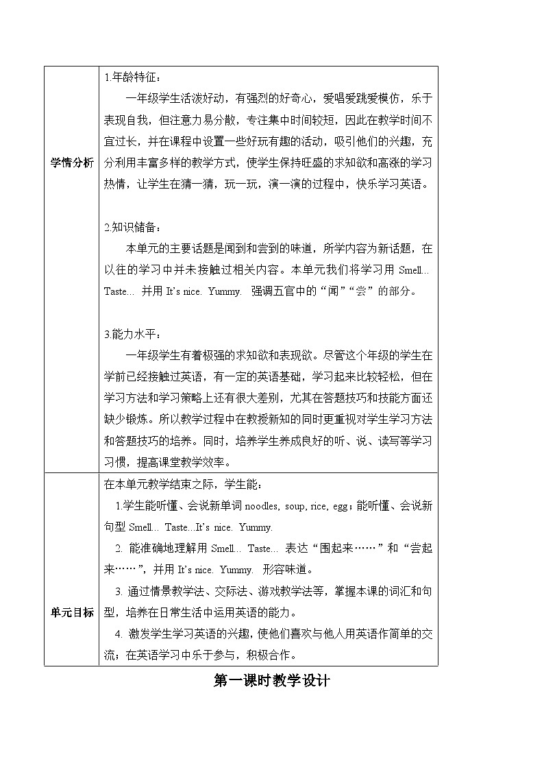 沪教牛津版(六三制一起)一下 Module 1 Unit 3《Taste and smell》Period 1 单元教案第3页