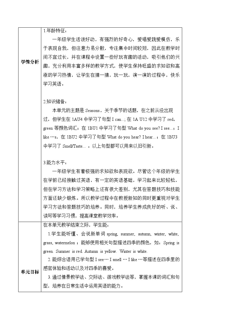 沪教牛津版(六三制一起)一下 Module 3 Unit 7《Seasons》Period 3 单元教案第3页