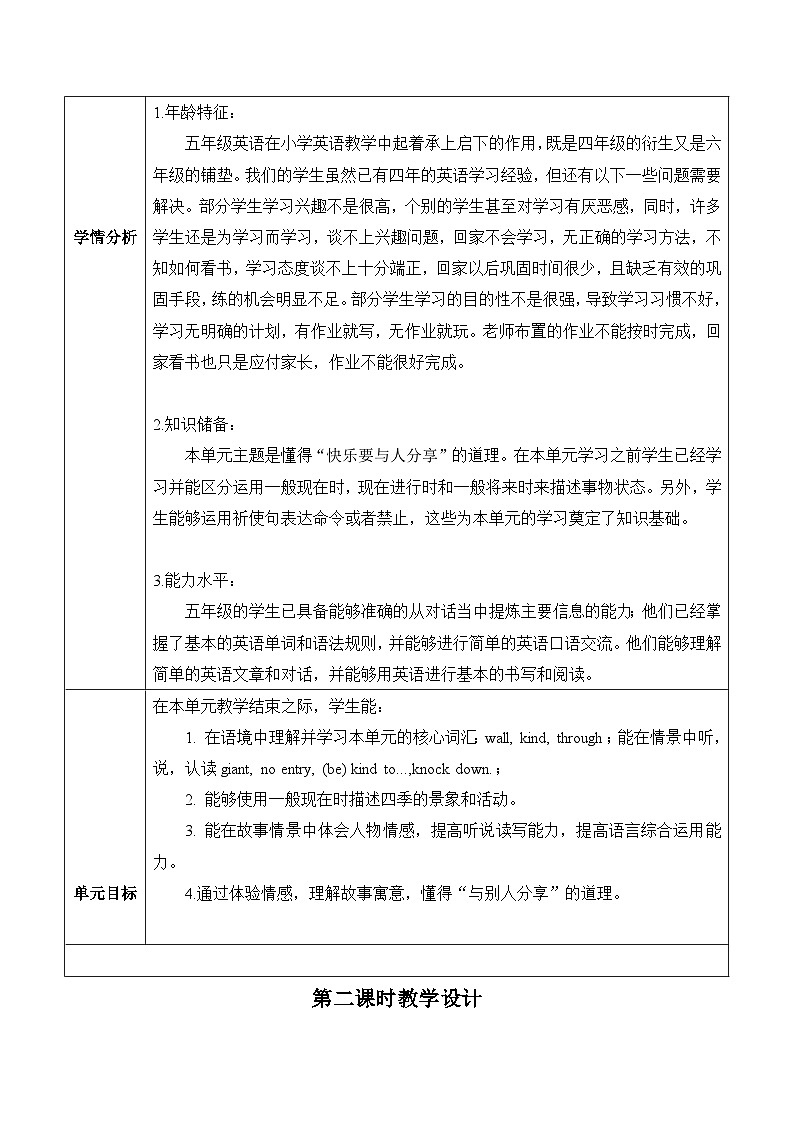 沪教牛津版(六三制一起)五下 Module 4 Unit 12《The giant's garden》Period 2 单元教案第3页