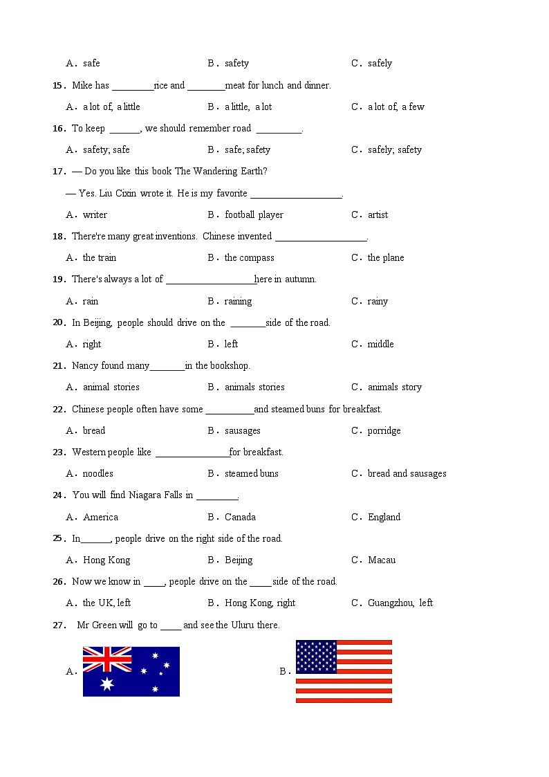 专项1：名词 （含答案 解析）--2024-2025学年六年级小升初英语语法练习[江苏省专用]（译林三起）第2页