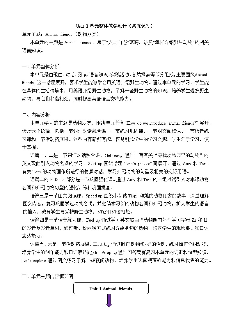 小学英语_外研版（三起）（孙有中）（2024）三年级下册Unit 1 Animal friends  表格式教案（5个课时 含反思）第1页