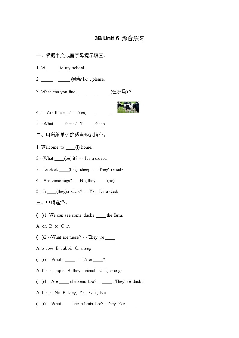 译林版三下Unit 6 on the farm 单元测试卷第1页