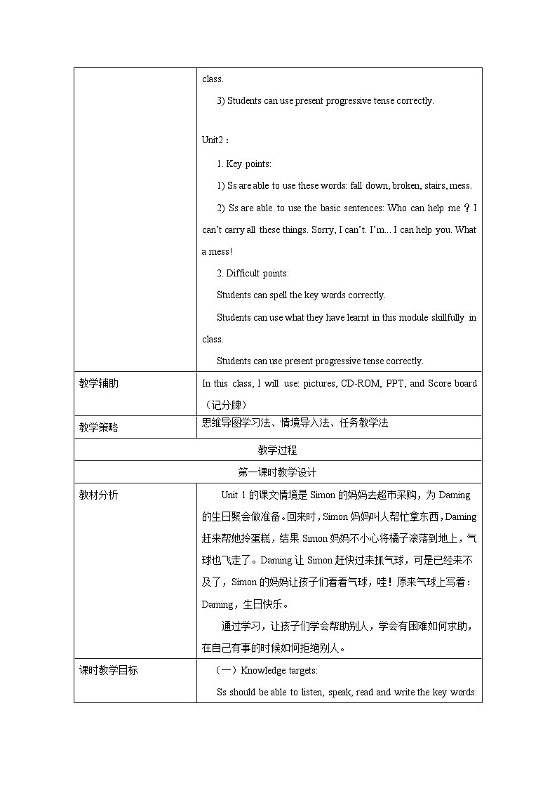 小学英语 外研版（一起） 六年级下册 Module 4 表格式教案第3页
