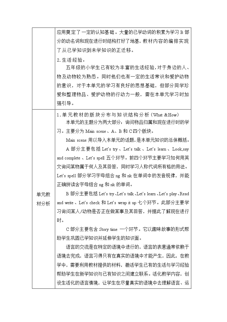 人教PEP版英语五年级下册Unit 5 Whose dog is it？单元教学设计（6课时教案）第2页