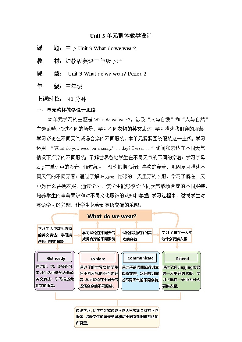 Unit 3 What do we wear Period 2 Explore 单元教学设计-新沪教版三下第1页