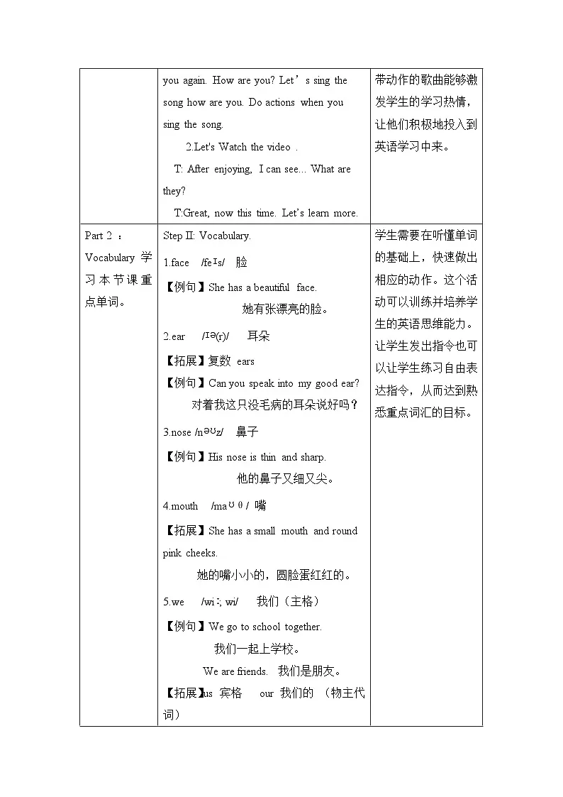 新外研新交际小学英语一下 Unit 3 教学设计第2页