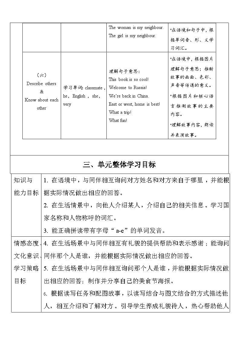 【单元整体教学设计】Unit 1 Meeting new people PA Let's learn 教案第3页