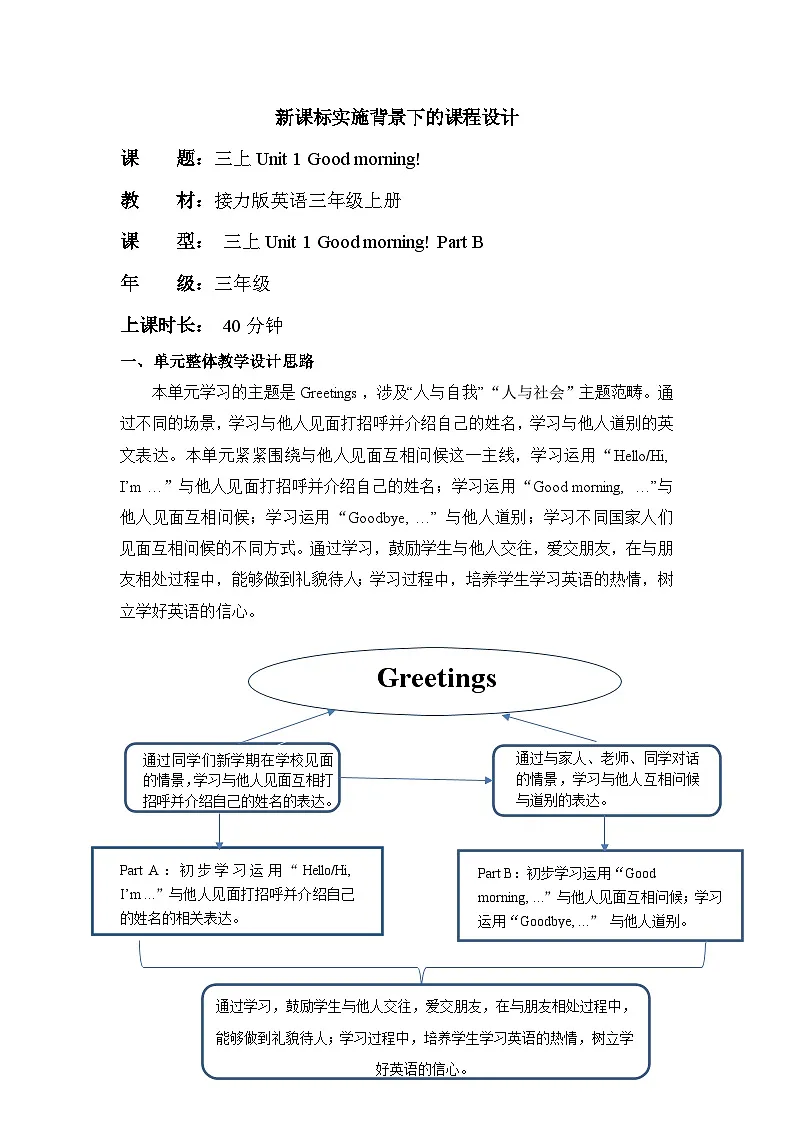 接力版三上 Unit 1 Part B 单元教学设计第1页