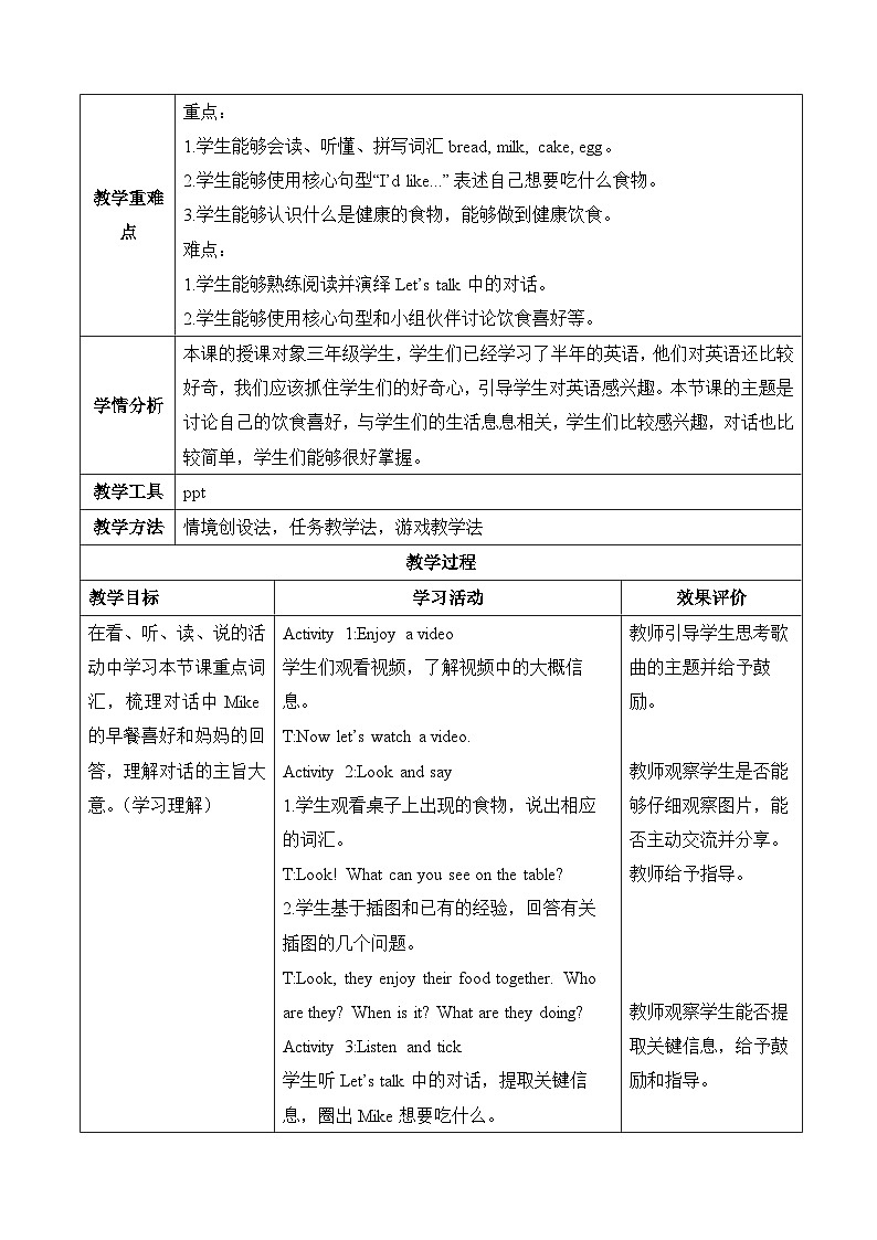 人教PEP版（2024）三年级下册英语Unit 4 Healthy food 单元整体教学设计（共6课时）第2页