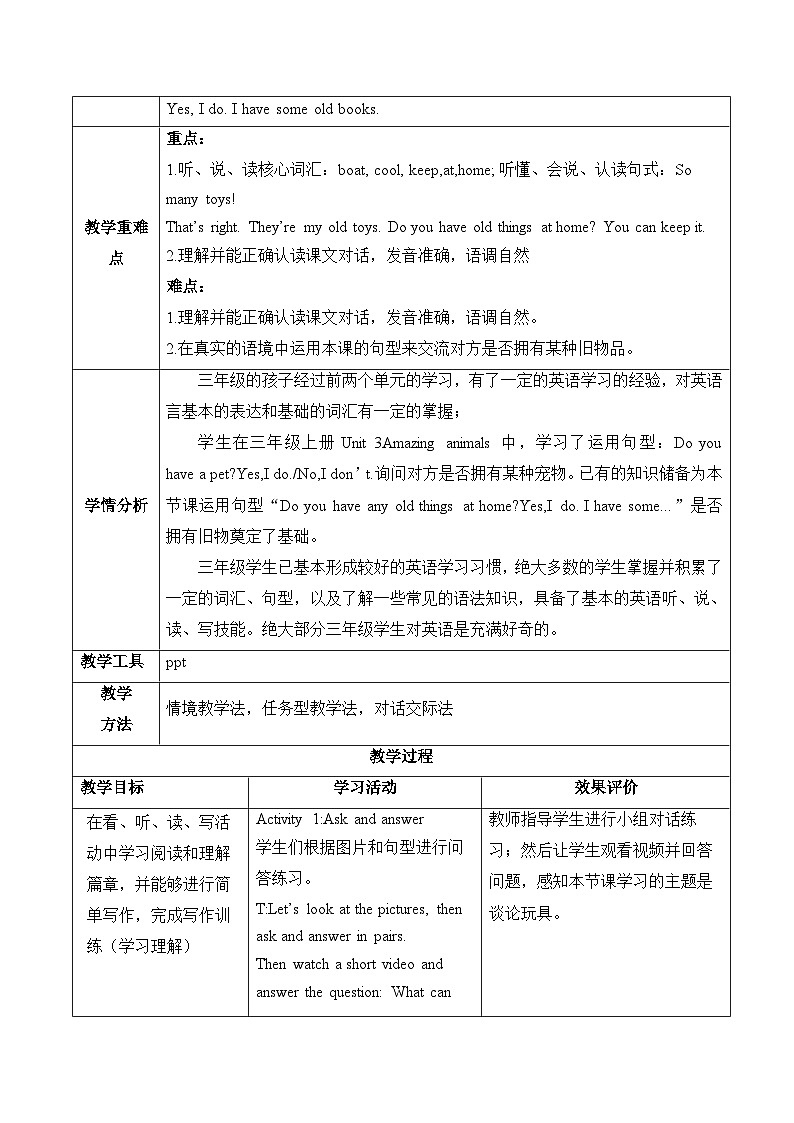 人教PEP版（2024）三年级下册英语Unit 5 Old toys 单元整体教学设计（共6课时）第2页