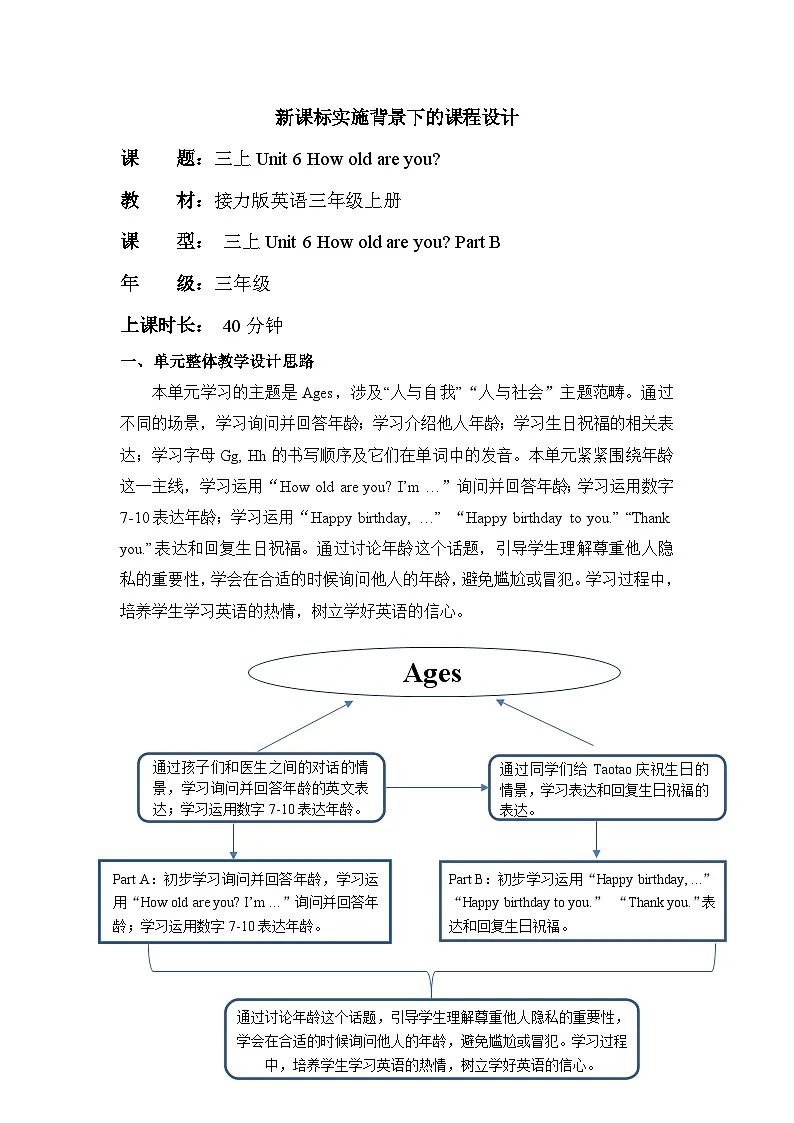 接力版三上 Unit 6 Part B 单元教学设计第1页