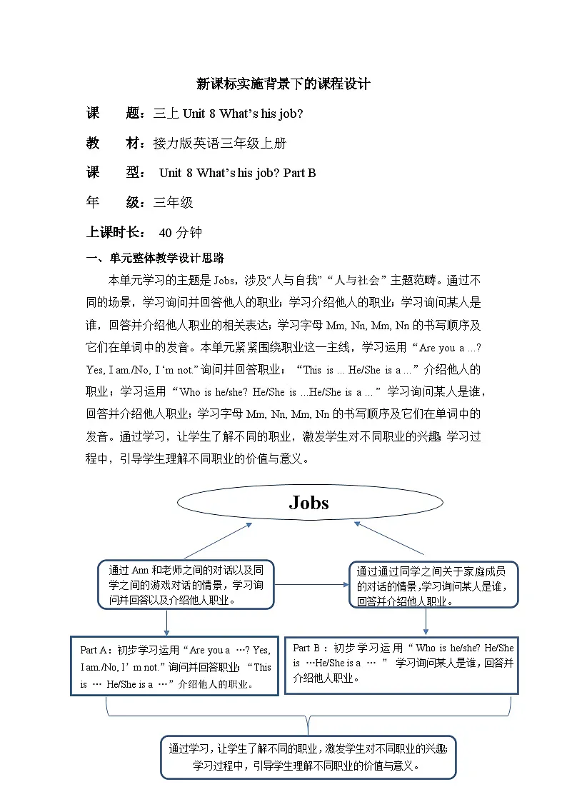 接力版三上 Unit 8 Part B 单元教学设计第1页