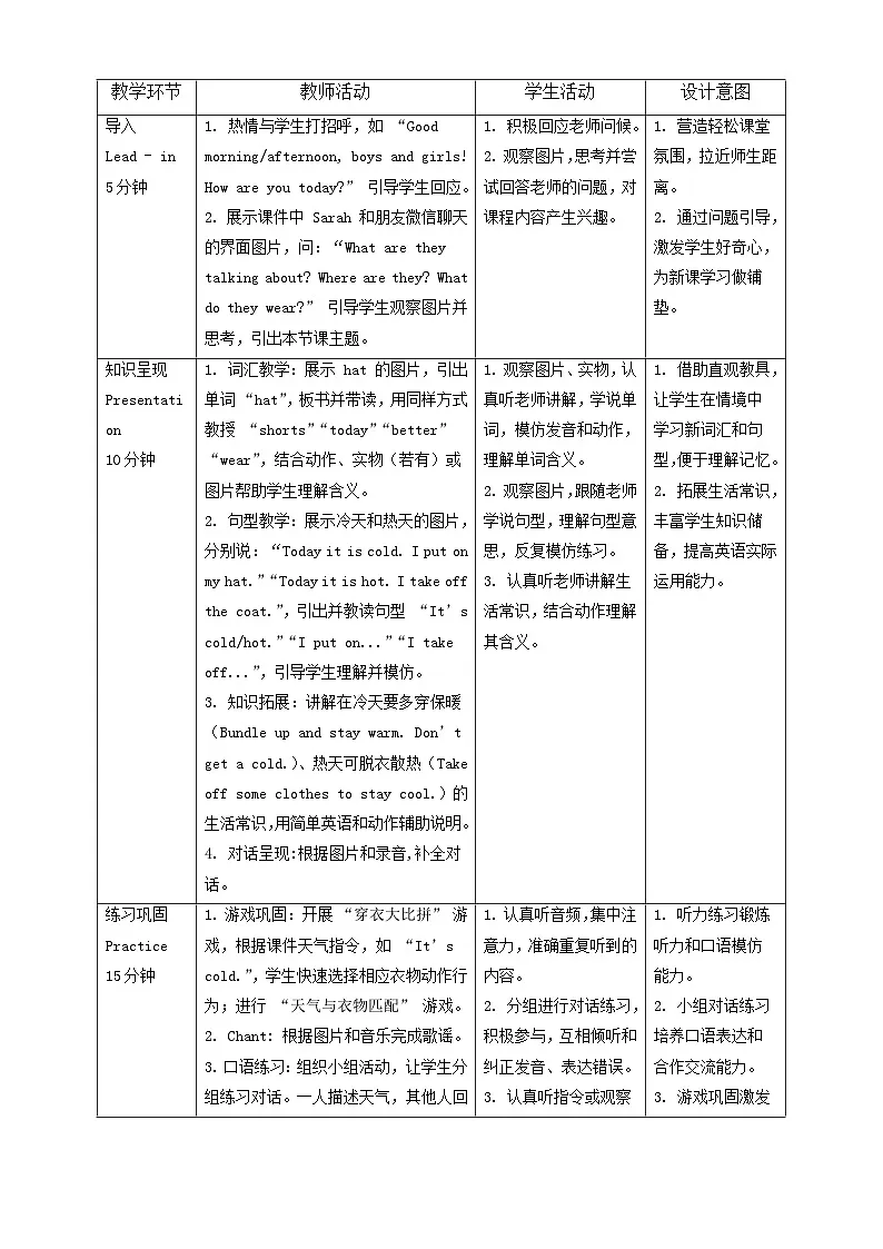 人教PEP2024英语 二下Unit 1 Lesson 2 教学设计第2页