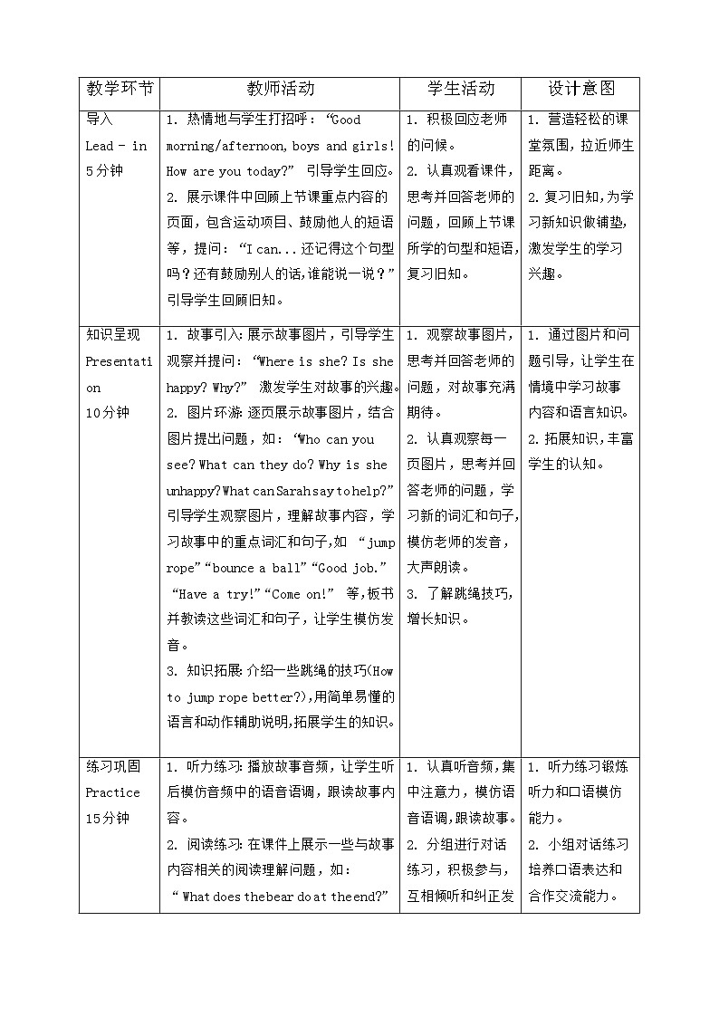 人教PEP2024英语 二下 Unit 3 Lesson 4 教学设计第2页