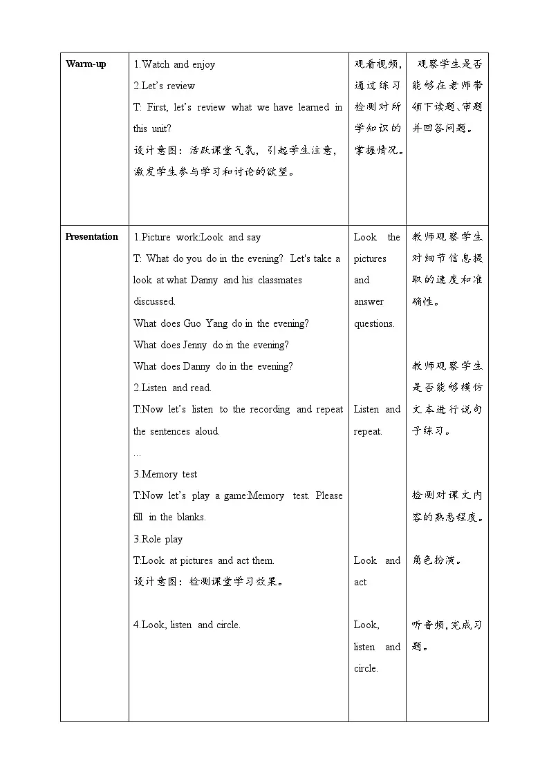 Unit 3 My day Lesson 5 Unit review 教案第2页