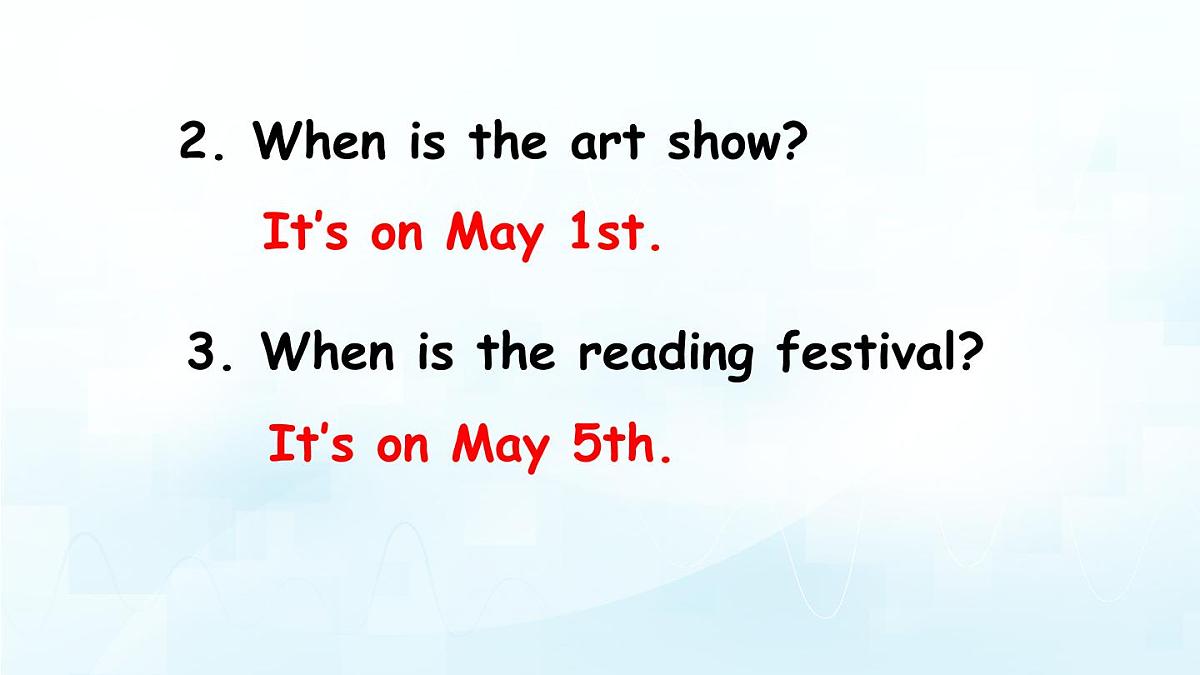 人教版PEP五年级英语下册教学课件《Unit 4  When is the art show》Part A 第2课时第8页