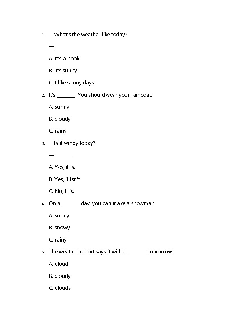（含解析）北京版（2024）小学英语三年级下册 Unit2 Lesson5 What’s the Weather like Today 同步练习第2页