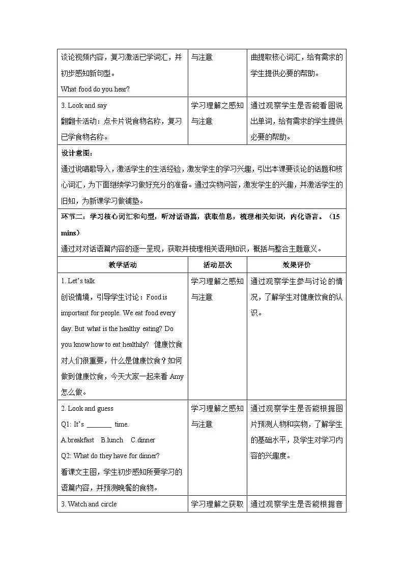 Unit 4 Healthy food Part B Let's talk 教案 小学英语人教PEP（2024）三年级下册第3页
