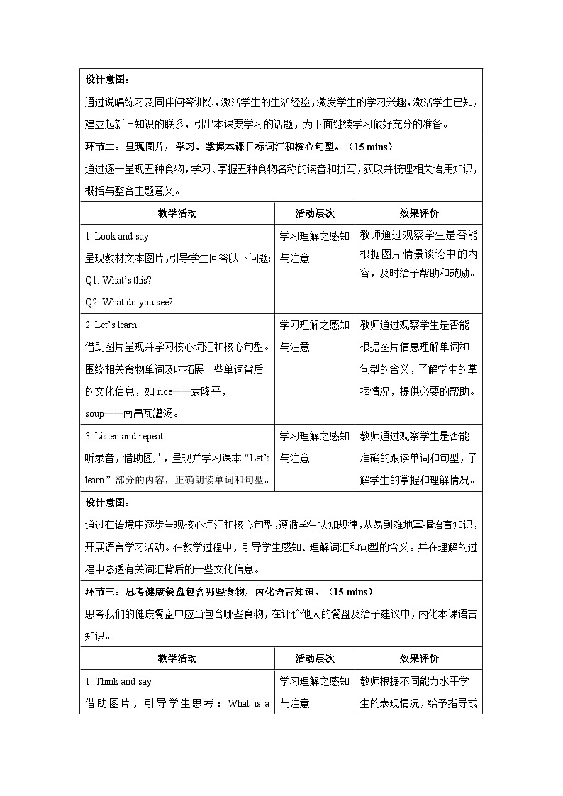Unit4 Healthy food  Part B Let's learn 教案  英语人教PEP版（2024）三年级下册第3页