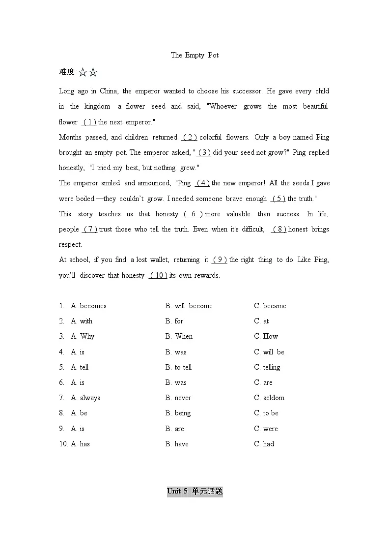 沪教版（五四学制）（2024）六年级下册英语期末复习：Unit4~Unit6单元主题新题型语法选择 专项练习题（含答案解析）第3页