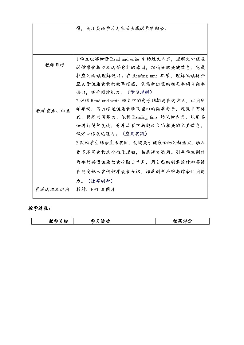 Unit4 Healthy food B read and write 教案 三年级英语下册 人教版PEP第2页
