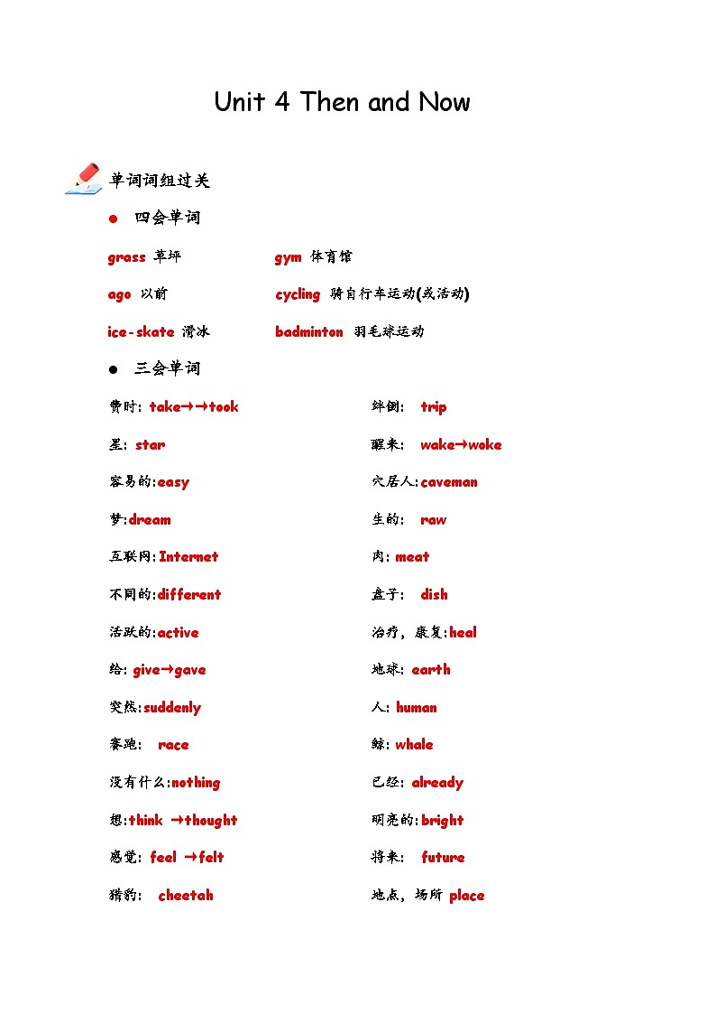 人教版六年级下册知识点整理 Unit 4 Then and Now 知识点整理第1页