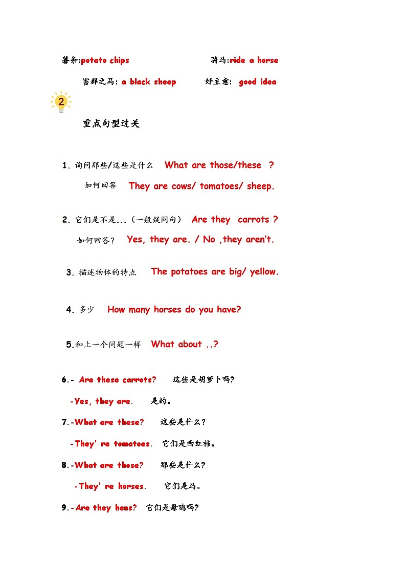 人教版四年级下册知识点整理 Unit 4 At the Farm 知识点整理第2页