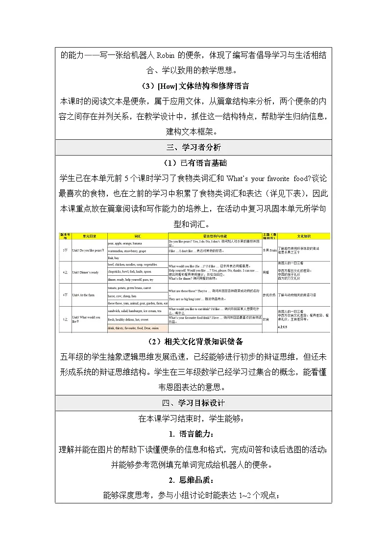 新人教PEP小学英语五上 Unit3_B_Read_and_write基于深度学习的教学设计第2页
