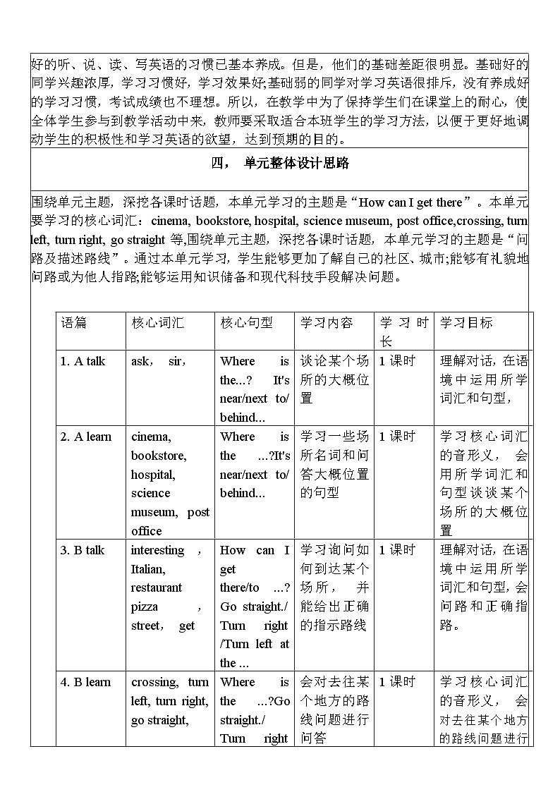 【单元整体教学设计】Unit 1 How can I get there PB Let's learn 教案第2页