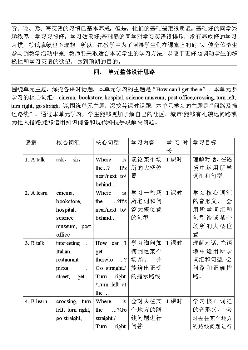 【单元整体教学设计】Unit 1 How can I get there PB Let's talk 教案第2页