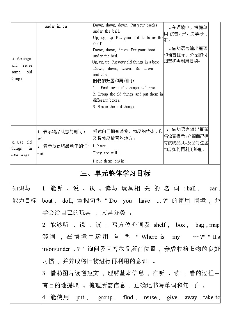 【单元整体教学设计】Unit 5 Old toys PA Let's talk 教案第3页