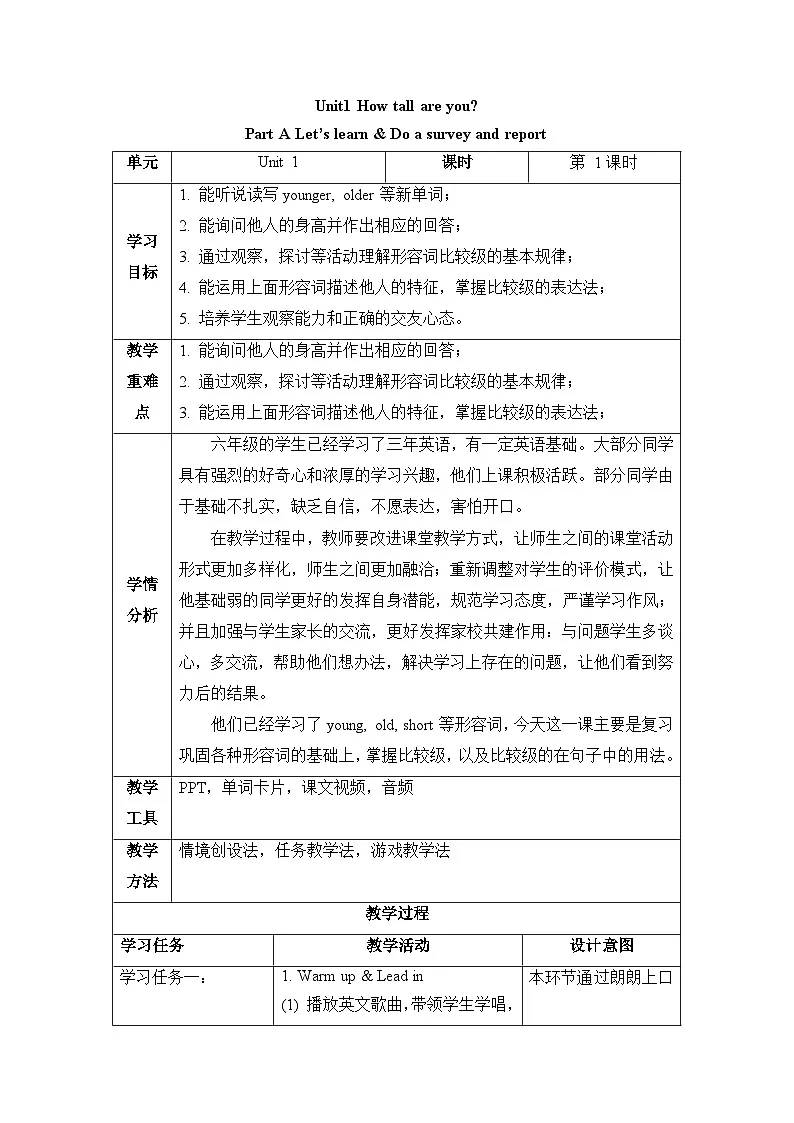 新人教PEP小学英语六下Unit1 Part A Let’s learn第2课时教学设计第1页