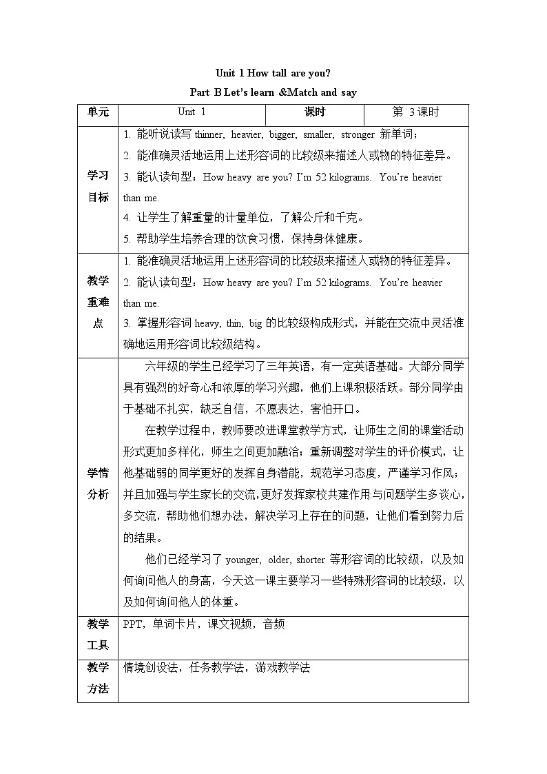新人教PEP小学英语六下Unit1 Part B Let’s learn第4课时教学设计第1页