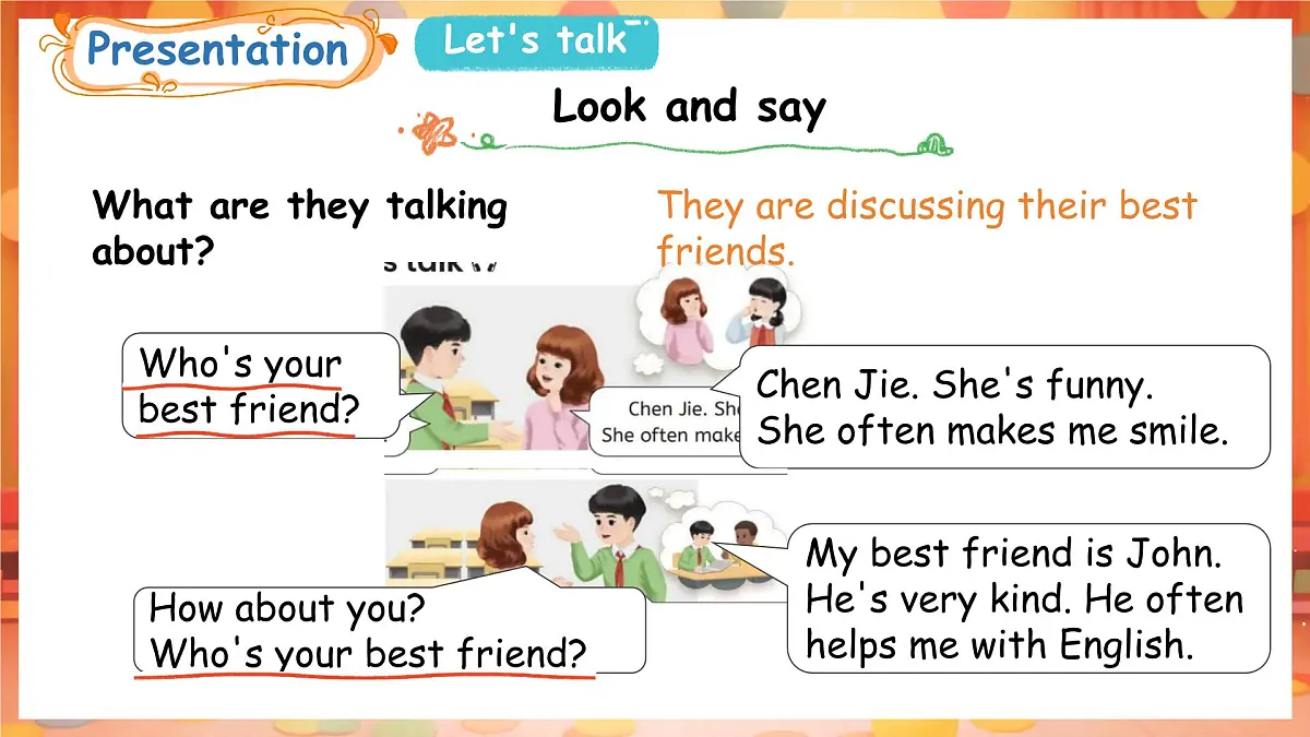 人教PEP版（2024）英语四年级上册 Unit 2 My friends Part B (4) Let's talk ~Talk about your best friend（课件）第6页