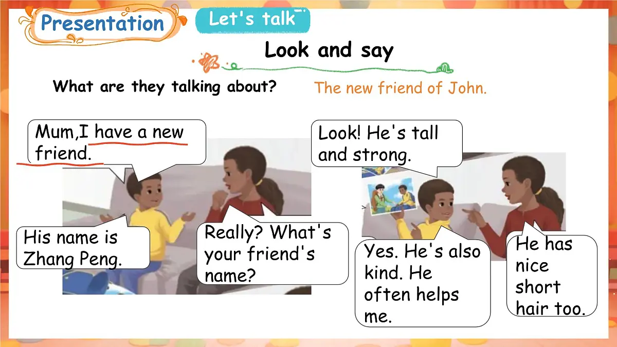 人教PEP版（2024）英语四年级上册 Unit 2 My friends Part A (1) Let's talk ~ Say and draw（课件）第6页