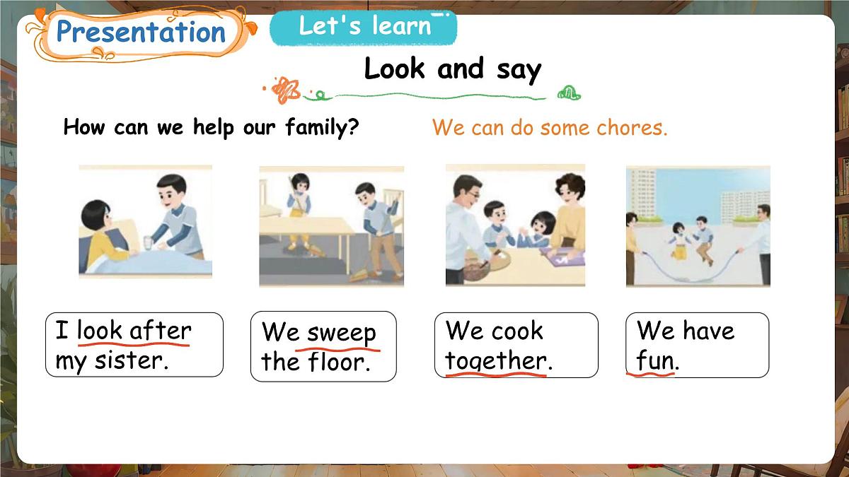 人教PEP版（2024）英语四年级上册 Unit 1 Helping at home Part B (5) Let's learn ~ Listen sand chant（课件）第7页