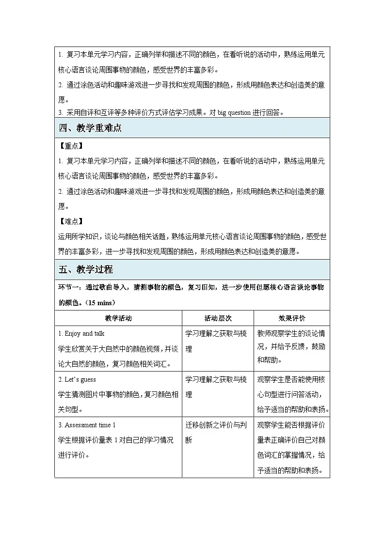 Unit 8 Colours第4课Wrap-up time 教案 英语译林版三起（2024）三年级下册第2页