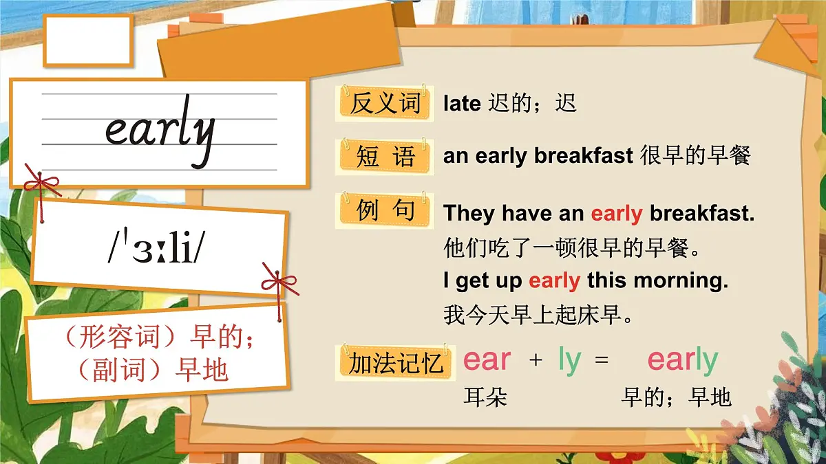 Unit 2 What time do you get up单词讲解（课件）2025-2026学年湘少版四年级英语上册第5页