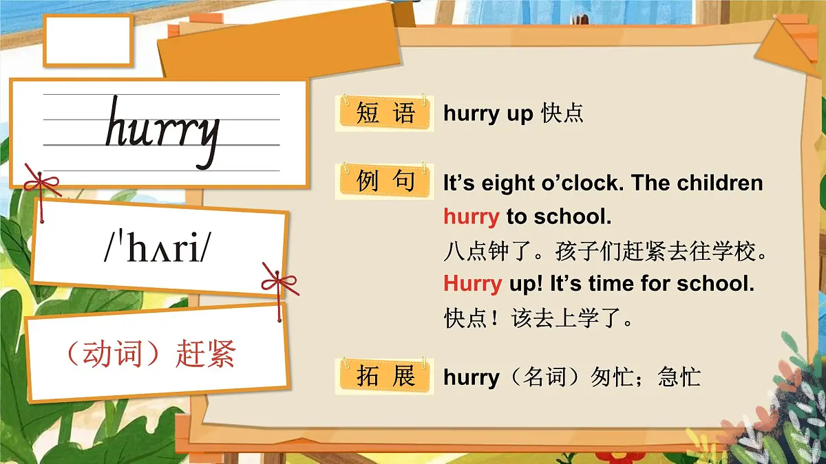 Unit 2 What time do you get up单词讲解（课件）2025-2026学年湘少版四年级英语上册第7页