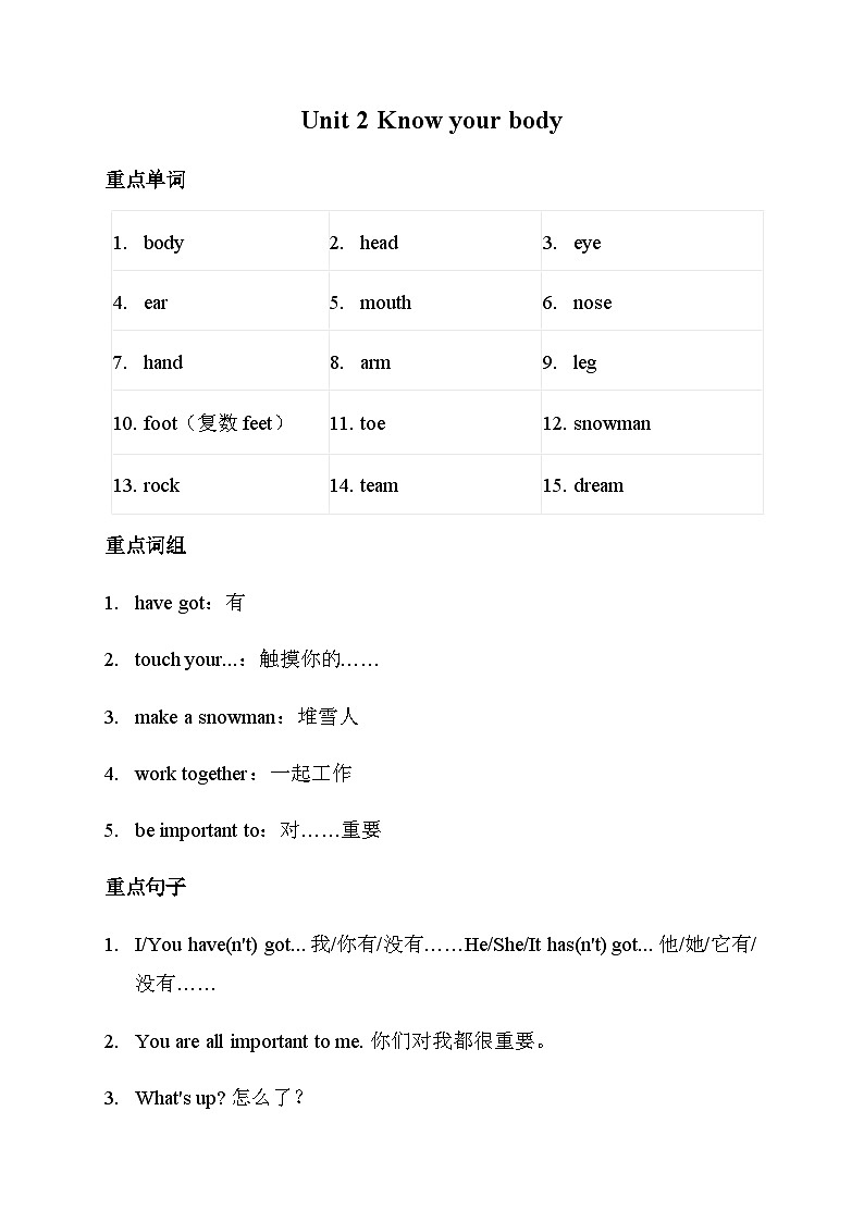 外研版（三起）（2024）三年级下册英语期末复习全册知识点提纲 学案第3页