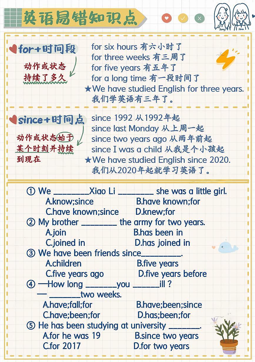 小升初英语易错题专项训练-现在完成时since和for（含答案解析）第2页