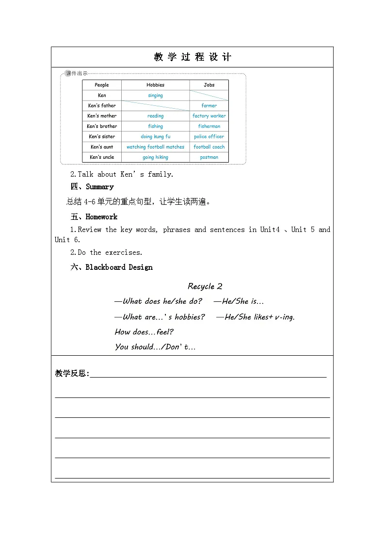 PEP人教版六年级英语上册Recycle2教案第2页