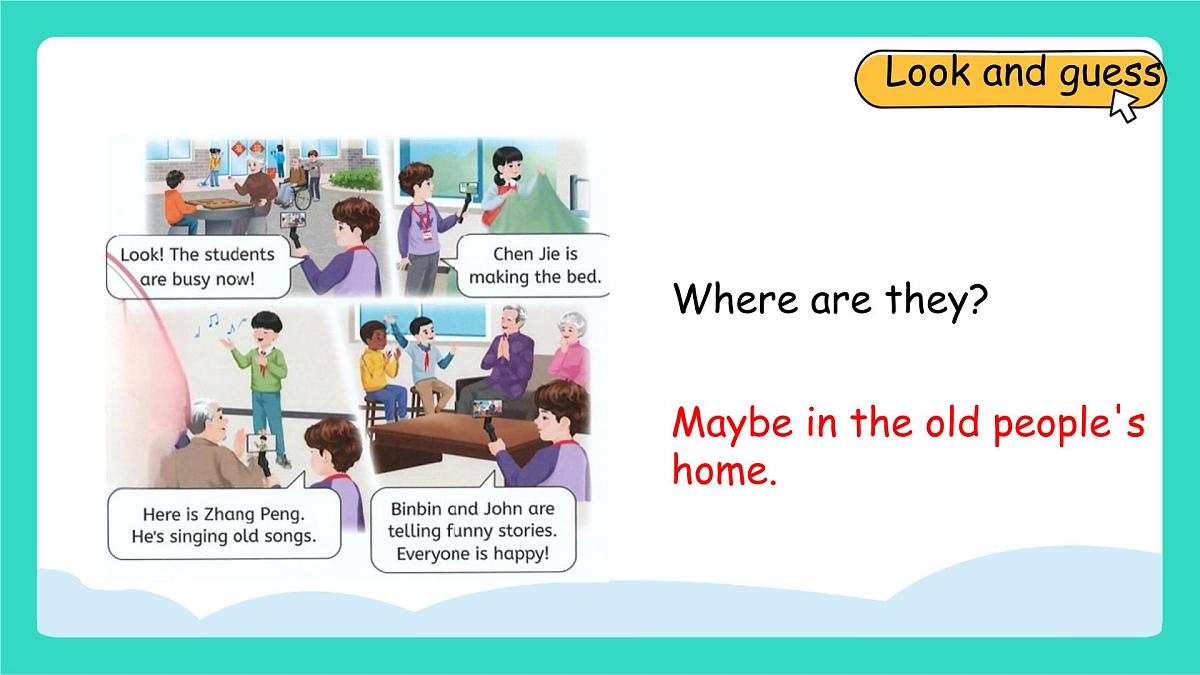 人教版PEP英语四年级上册Unit 4 Helping in the community Part B Let's talk & Look and say课件第5页