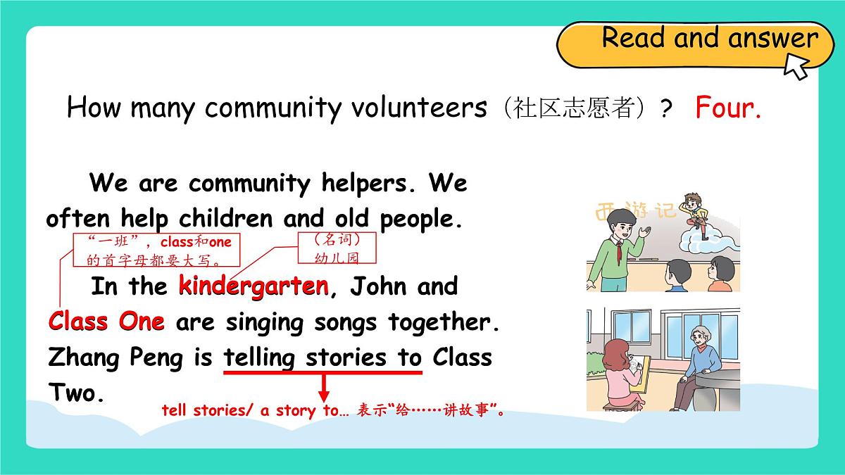 人教版PEP英语四年级上册Unit 4 Helping in the community Part B Read and write课件第5页