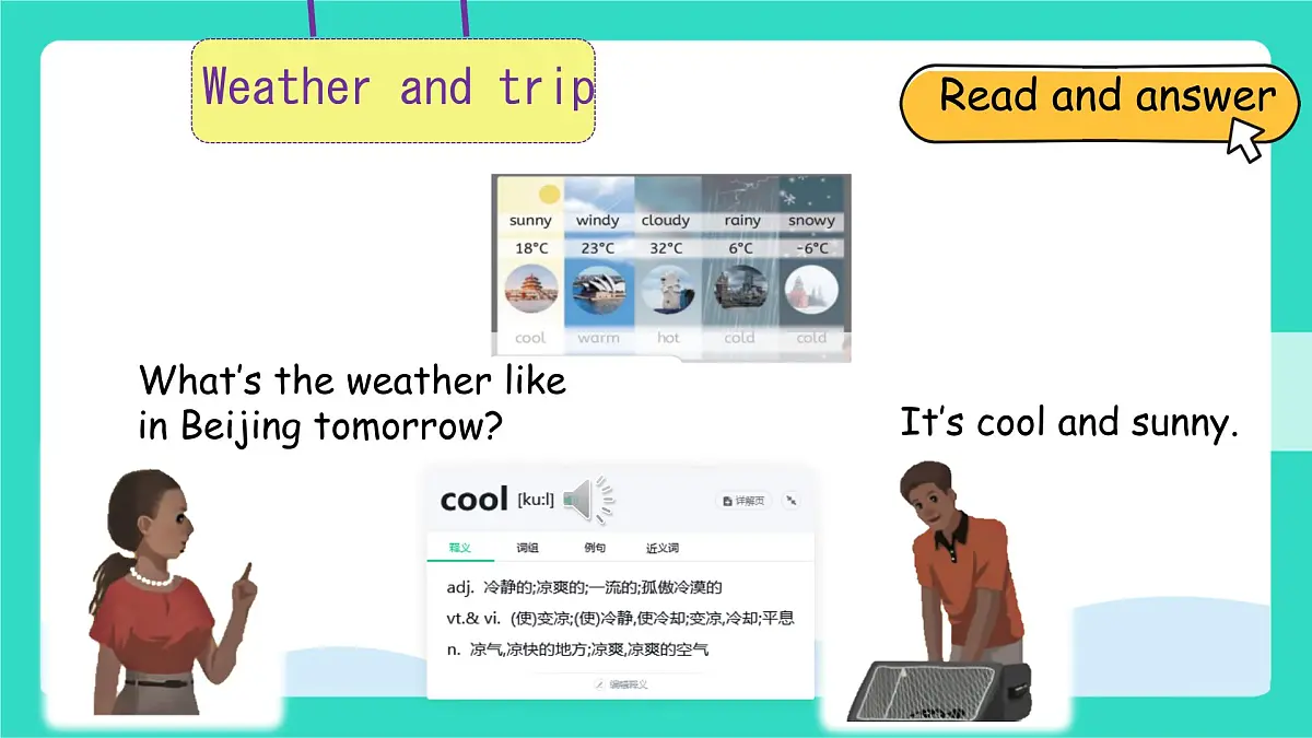 人教版PEP英语四年级上册Unit 5 The weather and us Part A Let's learn & Look, ask and answer课件第5页