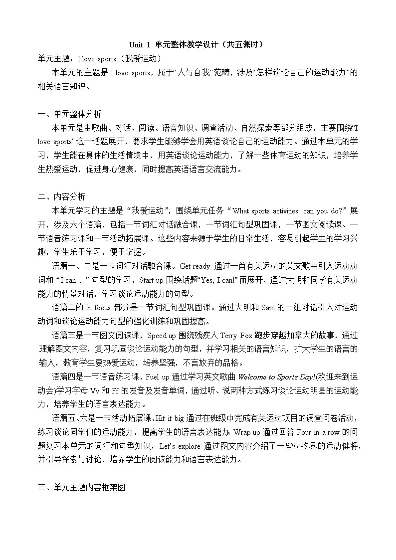 Unit 1 I love sports（表格式教案）2025-2026学年外研版四年级英语上册第1页